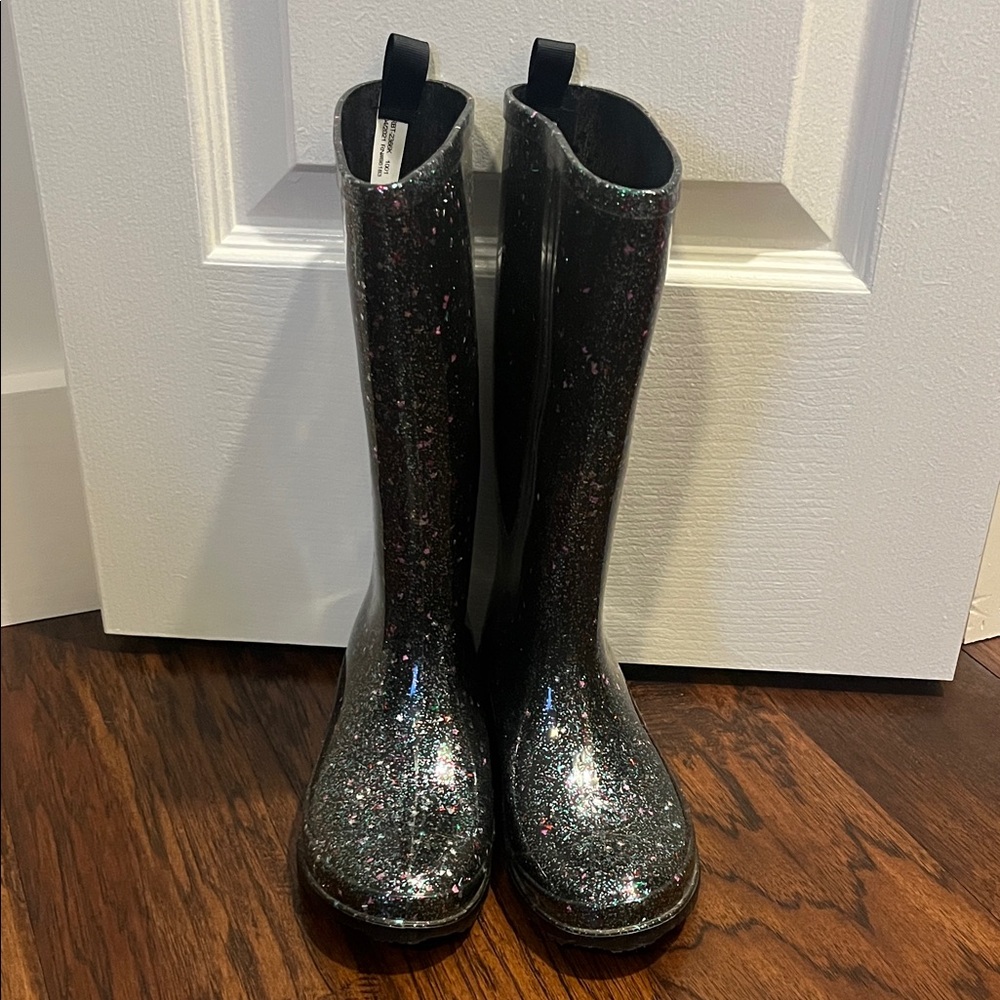 Capelli of New York Glitter Black Kids Rain Boots - Picture 2 of 5